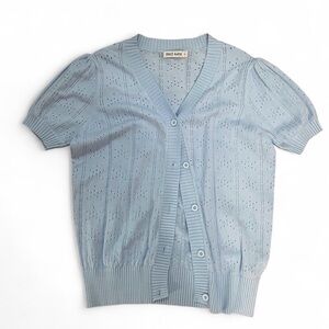 Grace Karin Light Blue Eyelet Short Sleeve Cardigan
